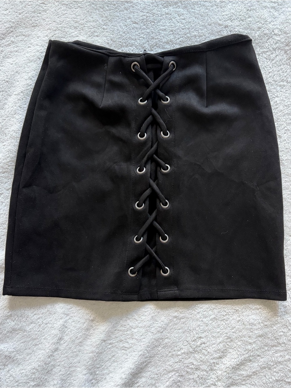 Windsor Black Lace-Up Front Mini Skirt
